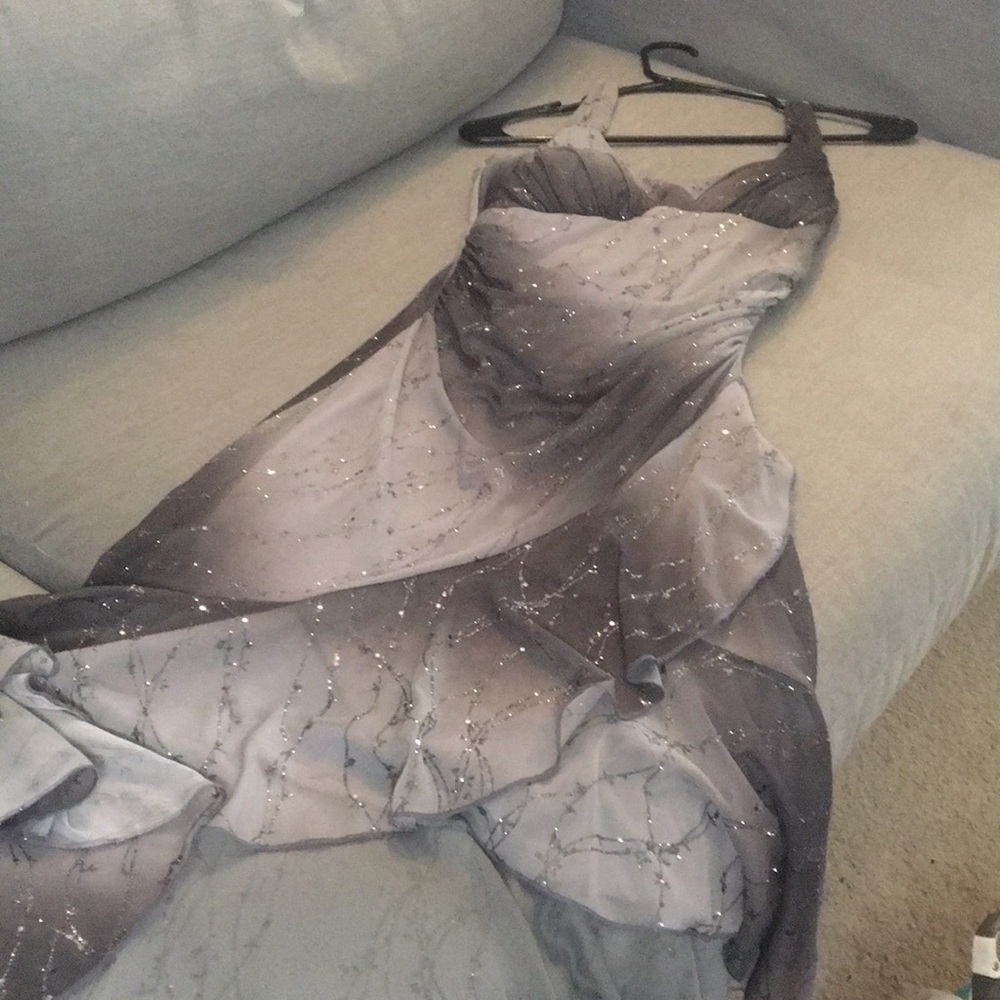Glittery silver prom dress